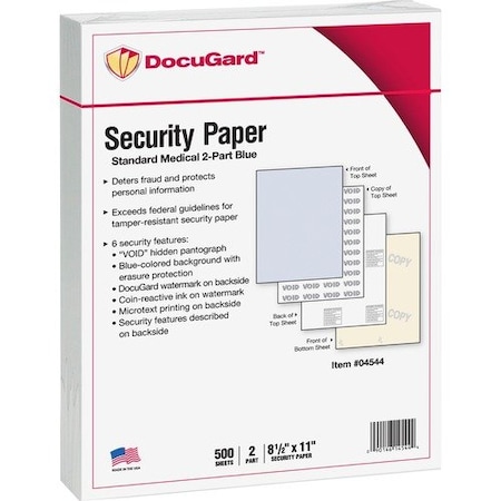 Paris Business Products DocuGard 04544, MEDICAL SECURITY PAPERS, 2-PART, 32 LB, 8.5 X 11, BLUE/CANARY, 250/REAM PRB04544